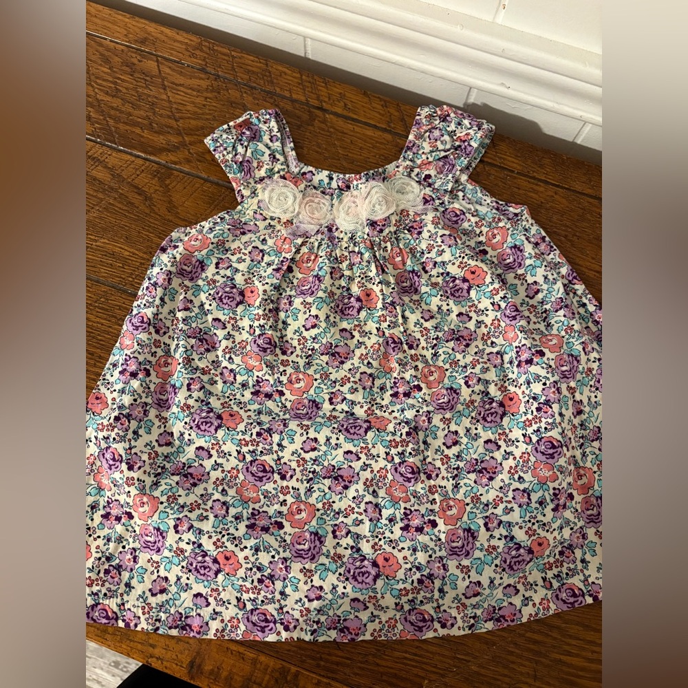 Floral Kids Dress with Pink and Purple Accents
